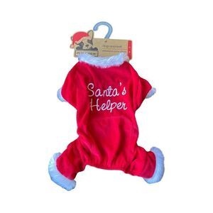 Pup Crew Fur Trimmed Santa’s Helper Red & White Knit  Velour Pet Pajamas SM NWT